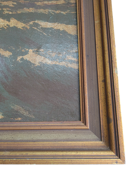 Large Classic Naval Battle Scene Mid-Century Revival Wood Frame