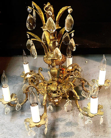 Vintage Bronze Crystal 6-Light Chandelier