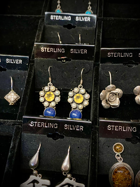 Sterling Silver Inset Gem Earrings