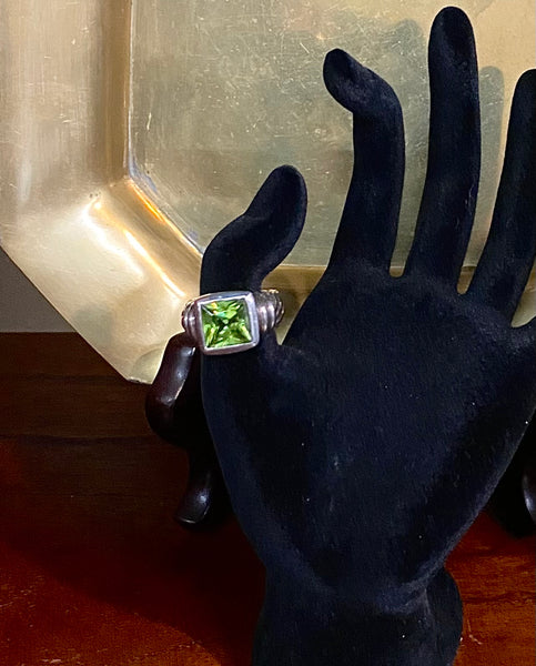 Sterling Silver Square Cut Peridot Ring