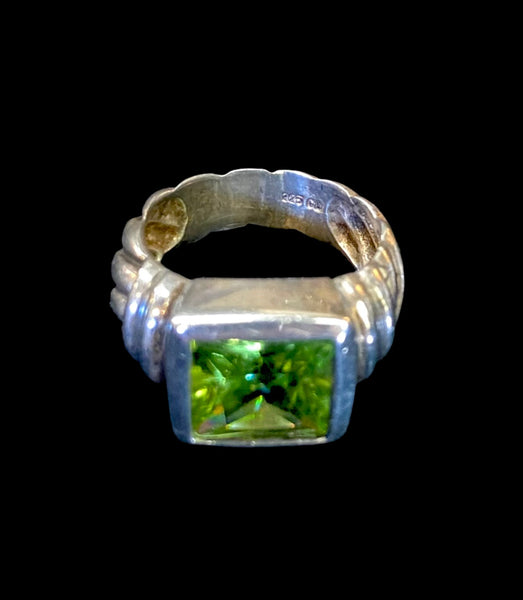 Sterling Silver Square Cut Peridot Ring