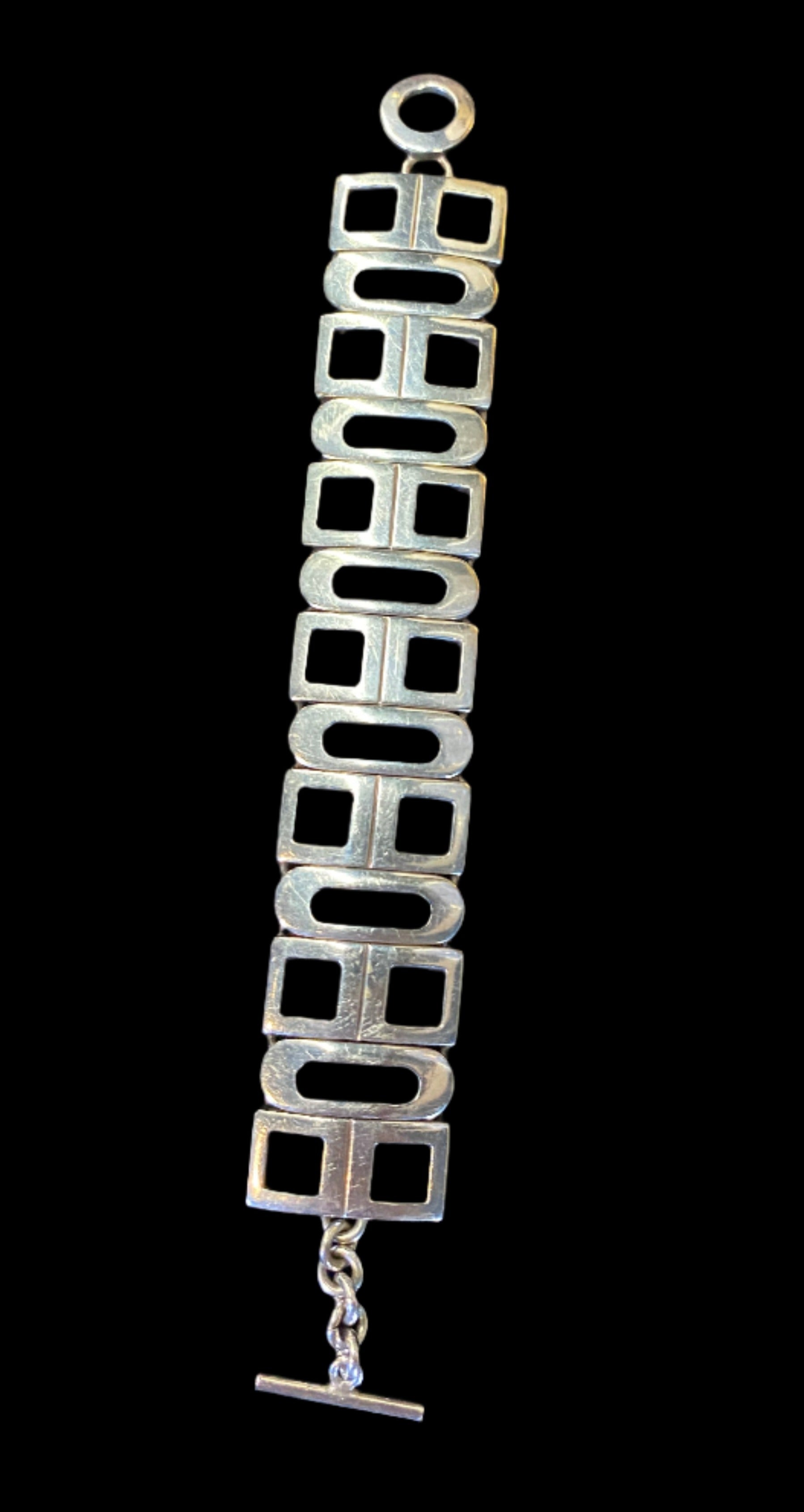 Sterling Silver Square Link Bracelet, Vintage Silver Link Bracelet, good Geometric Design Bracelet