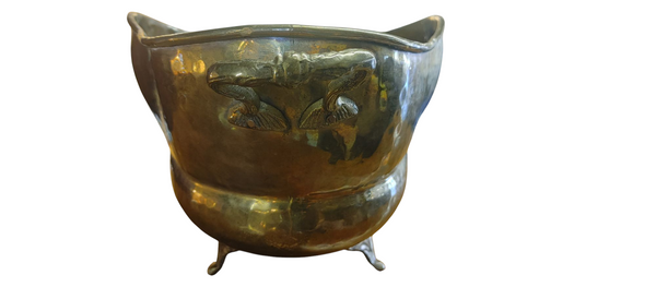 Vintage Brass Planter Hammered Footed Centerpiece 1960s