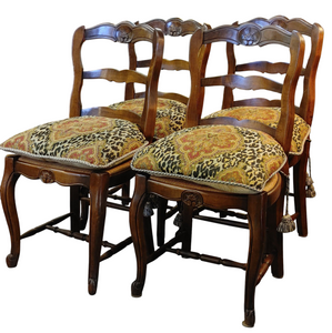 Vintage French XV Country Ladder Back Rush Seat Chairs - Set of 4