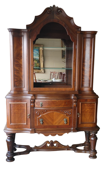 Antique French Style Burled Walnut China Cabinet