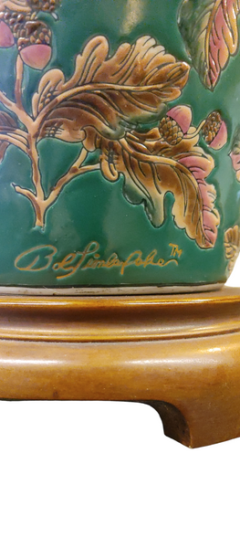 Vintage Asian Style Ceramic Table Lamp Green Floral Bob Timberlake