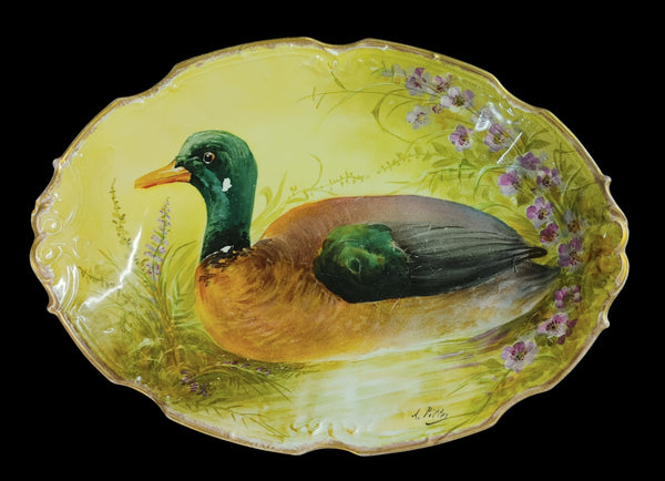 Antique French Limoges Porcelain Game Birds Platter and Plates - Set of 9