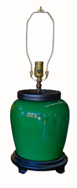 New Handcrafted Green Asian Ginger Jar Crackle Finish Table Lamp | Two Available | Sold Separately