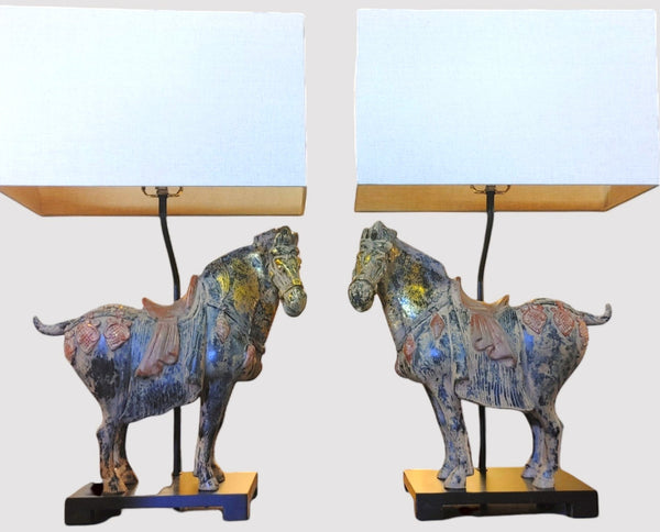Regina Andrews Chinoiserie Dynasty Tang Horse Table Lamps
