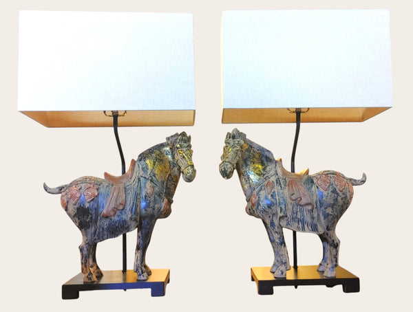 Regina Andrews Chinoiserie Dynasty Tang Horse Table Lamps