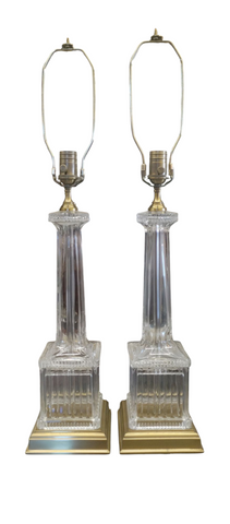Pair Vintage Wildwood Crystal Brass Column Lamps