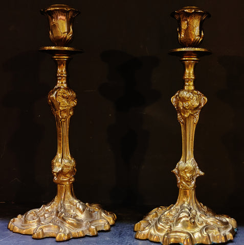 Vintage Ornate French Baroque Brass Candle Holders - PAIR