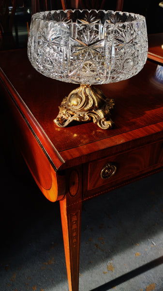 Cut Crystal Bronze Base Pedestal Bowl Centerpiece