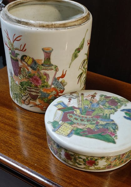 Antique Famille Rose Ceramic Lidded Jar