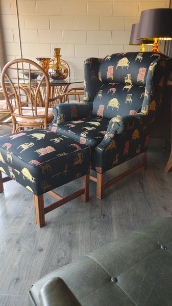 Designer Wing Back Chair and Ottoman French Chairs Motif