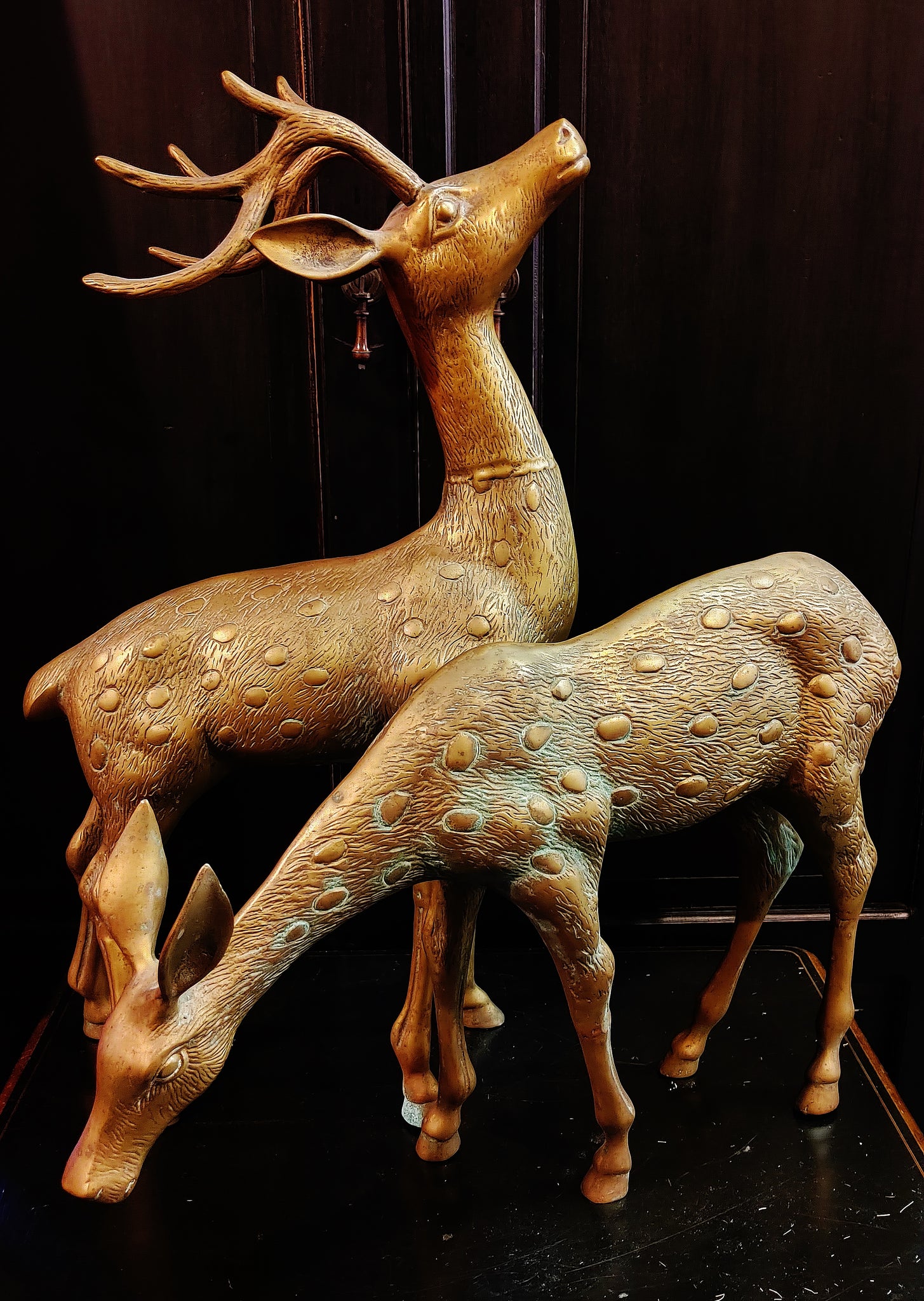 Vintage Solid Brass Deer Figurines, Reindeer Statues, Doe, Buck