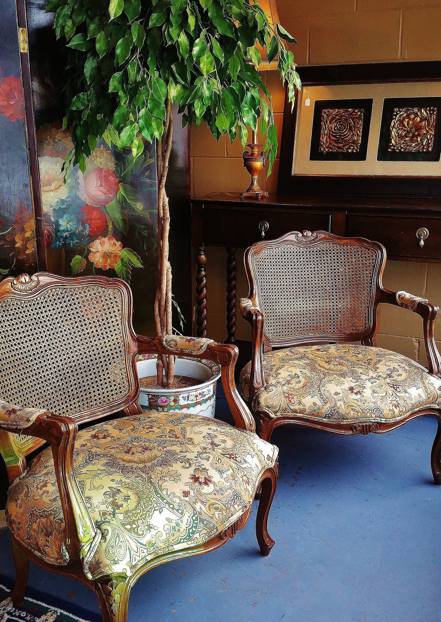 French Style Cane Back Chairs - A Pair