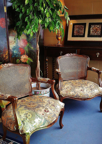 French Style Cane Back Chairs - A Pair