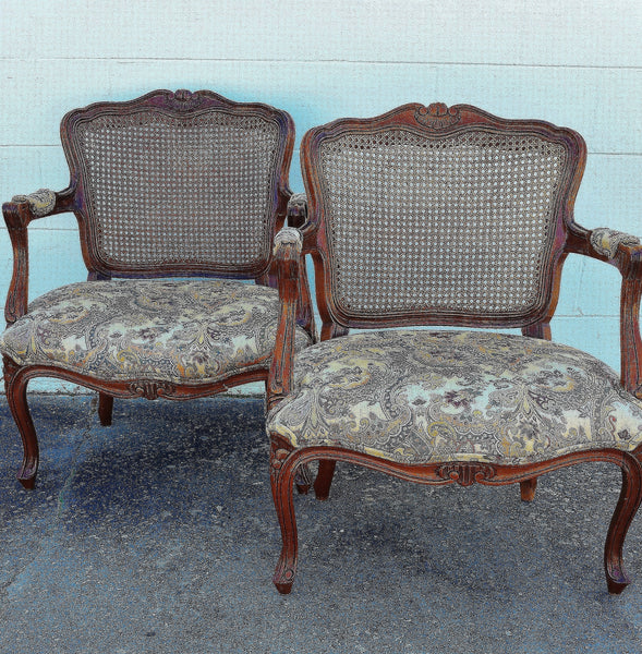 French Style Cane Back Chairs - A Pair