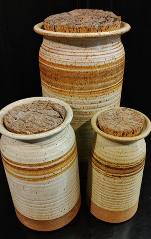 Rustic Signed Salt Glazed Pottery Canisters by Eric Madsen