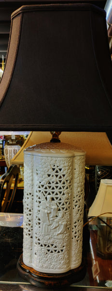 Vintage Mid Century Blanc De Chine Pierced Porcelain Table Lamp