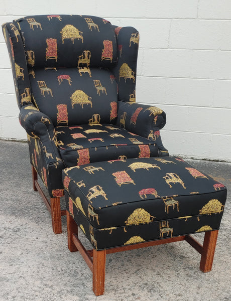 Designer Wing Back Chair and Ottoman French Chairs Motif