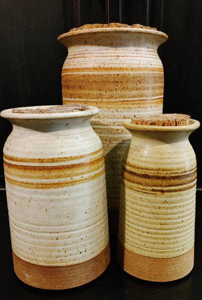 Rustic Signed Salt Glazed Pottery Canisters by Eric Madsen